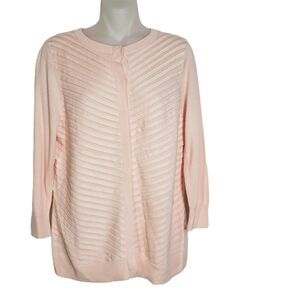 H by Halston Cardigan Womens Small 3/4 Sleeve Faux Suede Stripe Detail Blush